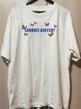 Sadboiz Aint Cry Graphic Tee Butterfly Shirt Cream Oversized Streetwear Unisex